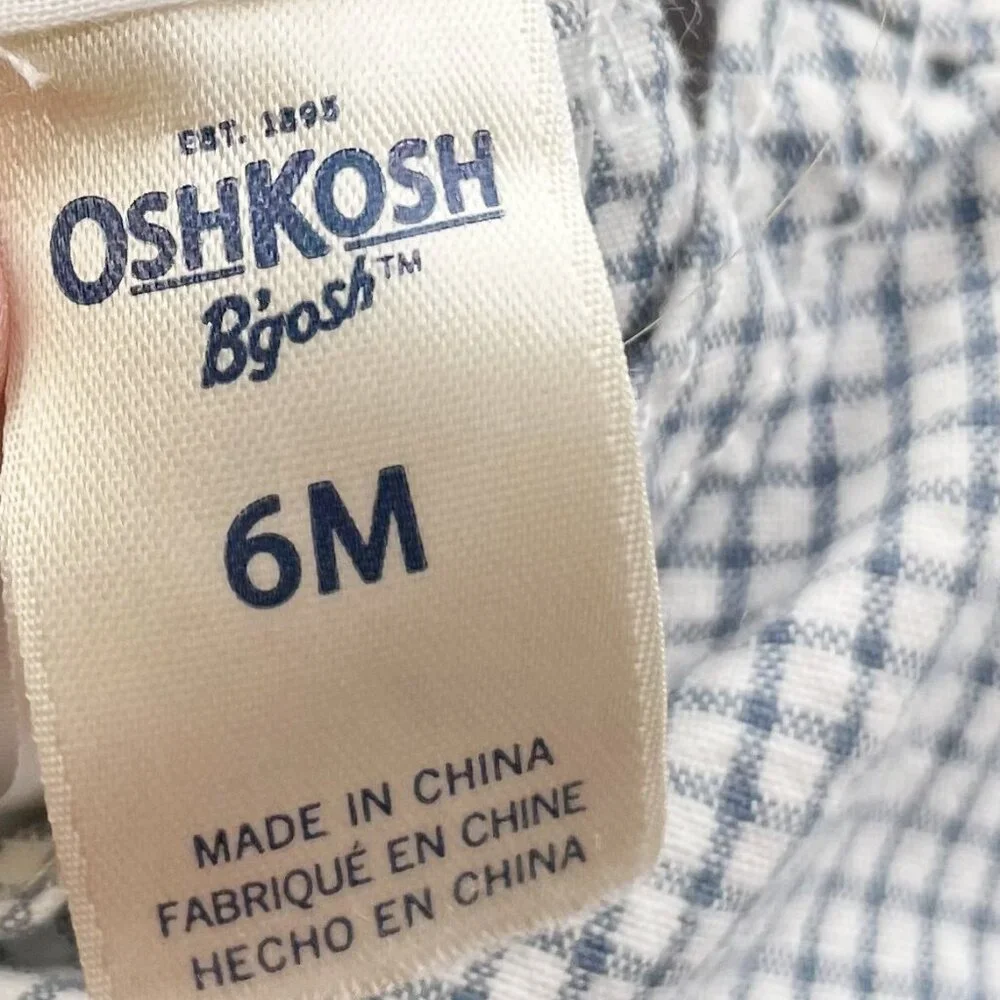OshKosh B'Gosh Shortalls Blue and White Plaid Vestbak Overall Shorts Size 6 M